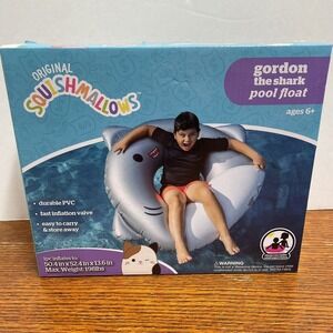 Original‎ Squishmallows Gordon the Shark Pool Float Ages 6+ Inflatable NWT